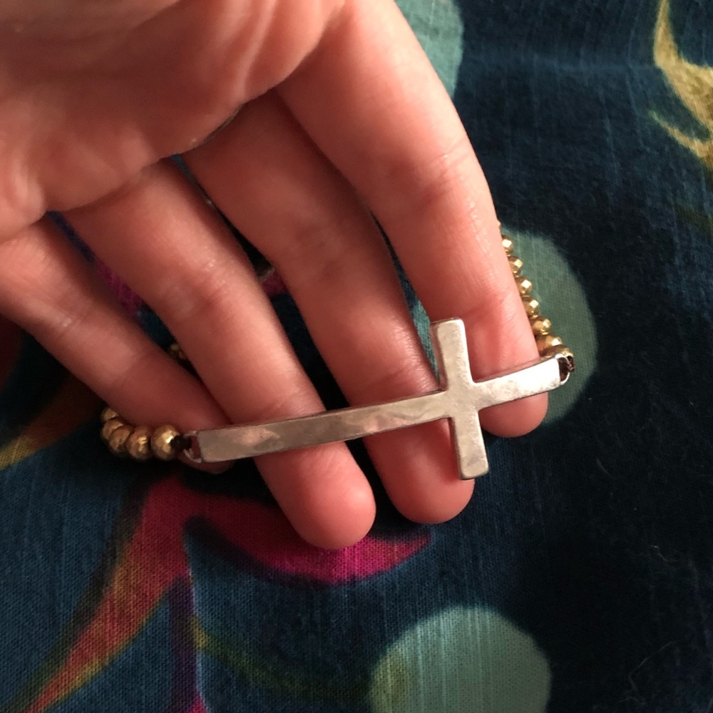 NWOT - Cross + Gold Beaded Bracelet